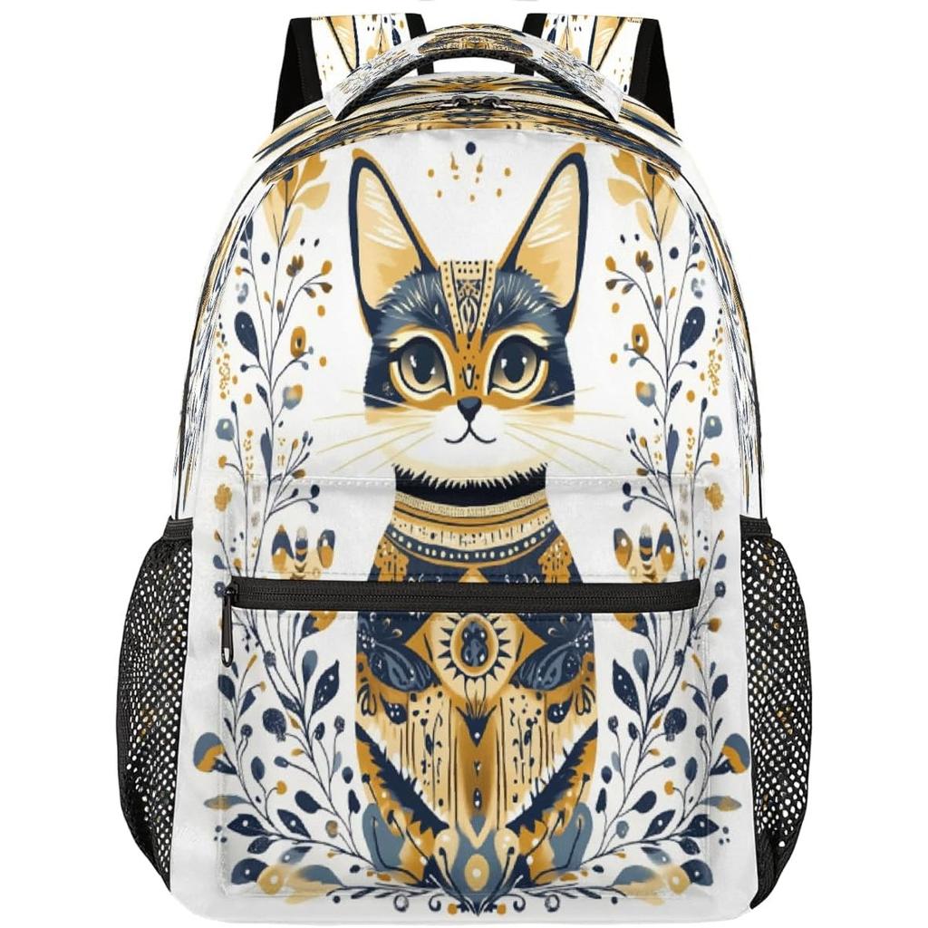 Uroczy Etniczny Kot Kwiatowy Plecak Plecaki na Laptop Casualowy College Podróżny Plecak Turystyczny na Jednodniową Wycieczkę dla Kobiet Mężczyzn