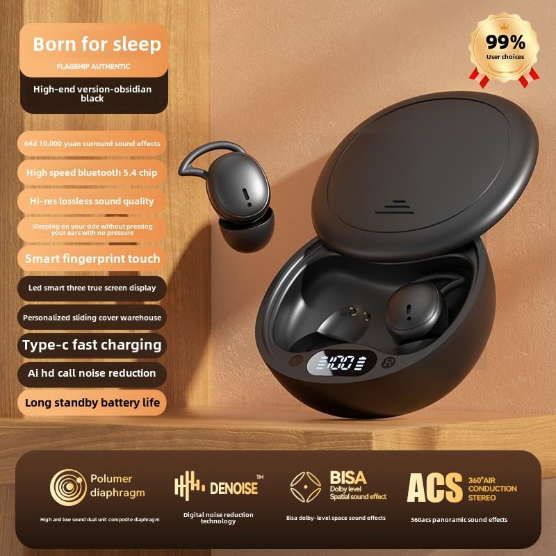 Wireless Bluetooth Headphones In-ear Mini Digital Display Long Life Sleep Noise Cancelling Headphones