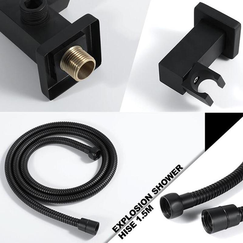 BAKALA Cap de duș de mână pătrat, din alamă, crom sau negru, cu suport din alamă pentru conector de perete și furtun din oțel inoxidabil de 1,5 m