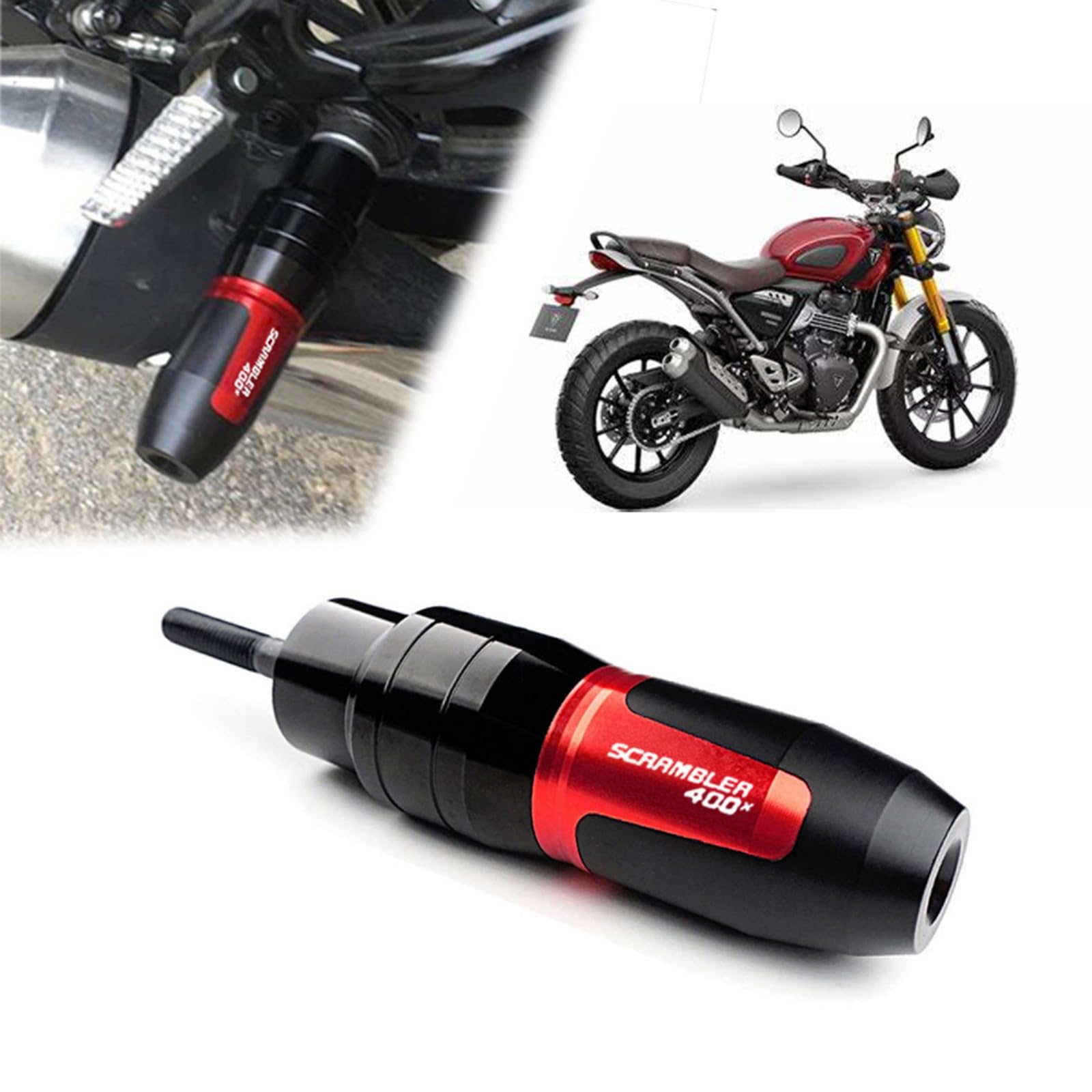 Алюминиевые слайдеры рамы CNC для Honda Scrambler 400x (2023-2024 гг.), Защитные слайдеры двигателя, слайдеры выхлопной системы и слайдеры двигателя (красный)