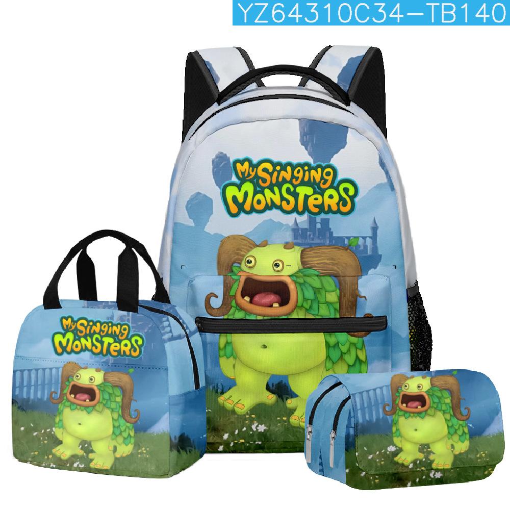 Classic Popular Novelty Singing Monsters 3D Print 3pcs/Set Student School Bags Travel Notebook Backpack Lunch Bag Pencil Case