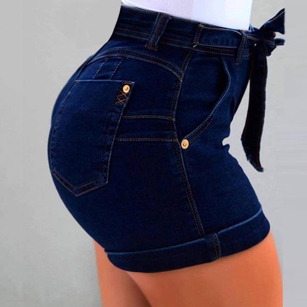 Belted Washed Denim Shorts, 5 Colors, 8 Sizes, Slight Stretch Available