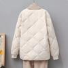 Women's Collarless Diamond Shaped Grid Down and Cotton Jacket Lightweight and Warm Short Winter Down and Cotton Jacket