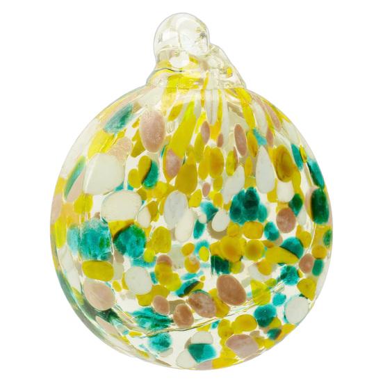 Transparent Glass Bauble with Hanging Rope Hand-Blown Round Disc Ornament, Christmas Tree Decoration Unique Patterned Ornament Hemp for Outdoor Indoor