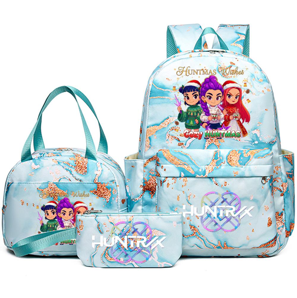 3Pcs/set Christmas Kpop Printed Backpack with Handbag Pencil Case for Teenager Student Girl Boy Bookbag Schoolbag Large Capacity Travel Bag Kid Gift