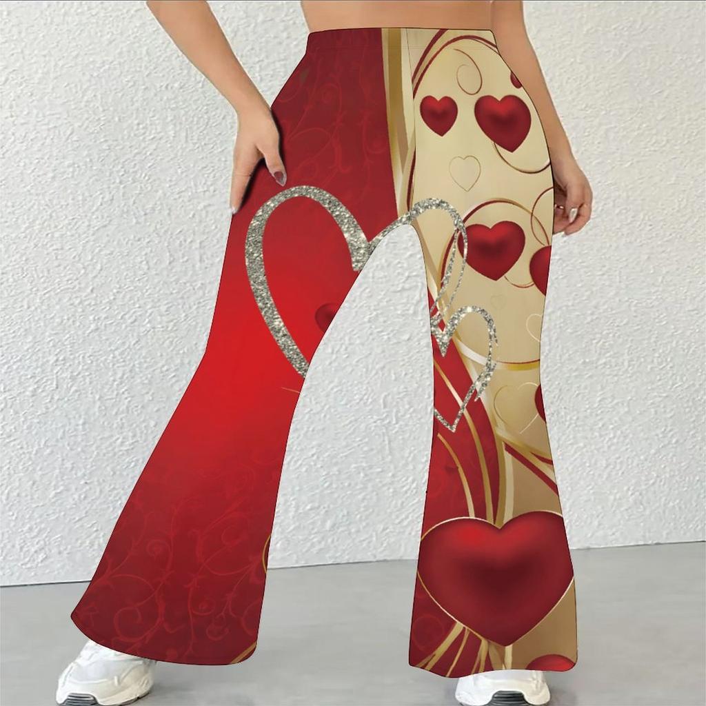 Women's Casual High Waist Flare Pants, Marble Print Streetwear Bell Bottom Trousers