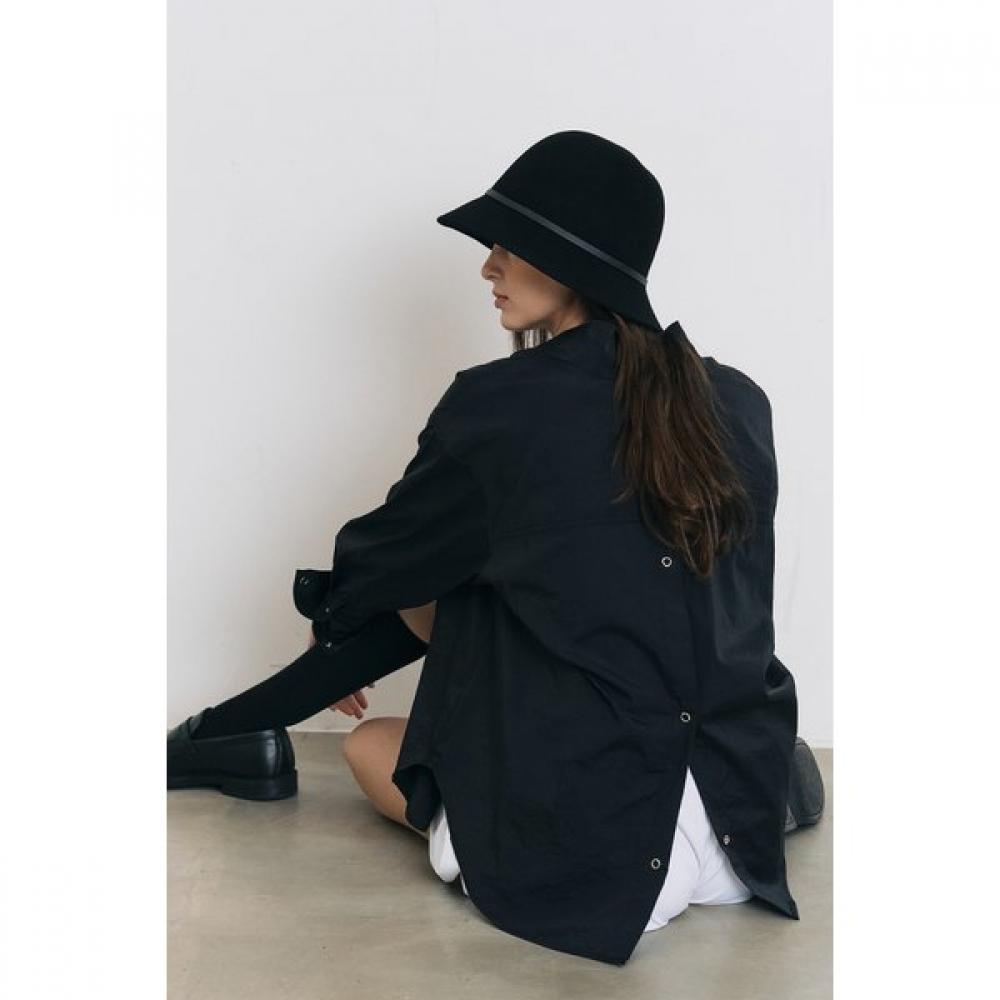 High Neck Windbreaker Shirt  Black