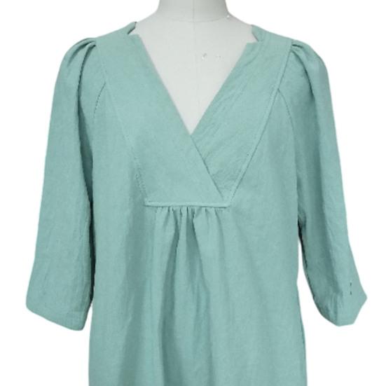 Vestido Feminino de Algodão e Linho Manga Curta Decote V Linha A Rodado Verão Casual Praia Férias Vestido de Sol com Bolsos