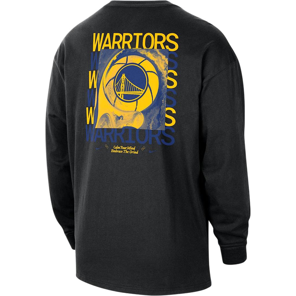 Nike X NBA Collaboration Golden State Warriors Courtside Loose Fit Crew Neck Casual Long Sleeve T-Shirt Men Tops Black HQ0673-010