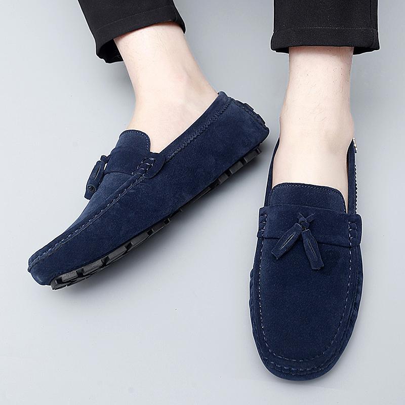 Fashion New Style Men Business Loafers Suede Leather Slip On Flats Handmade Casual Shoes Formal Wedding Driving Shoes Breath Moccasins