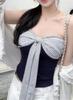 French retro design sense splicing straps tube top women's summer new slim and thin versatile top