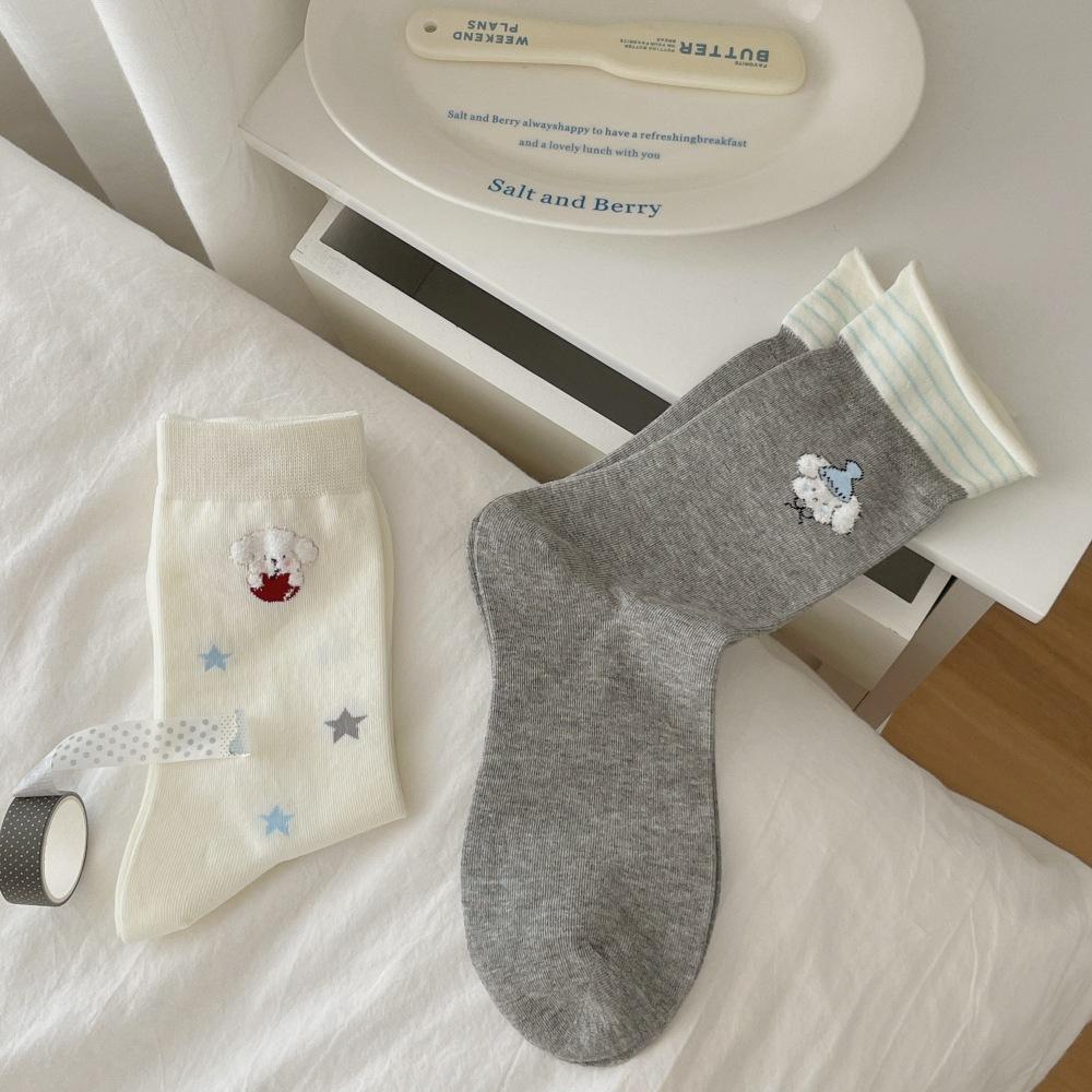 Cute Socks Cotton Socks White Apple Gray Dog Mid Tube Socks Tide Cartoon College Style Stockings