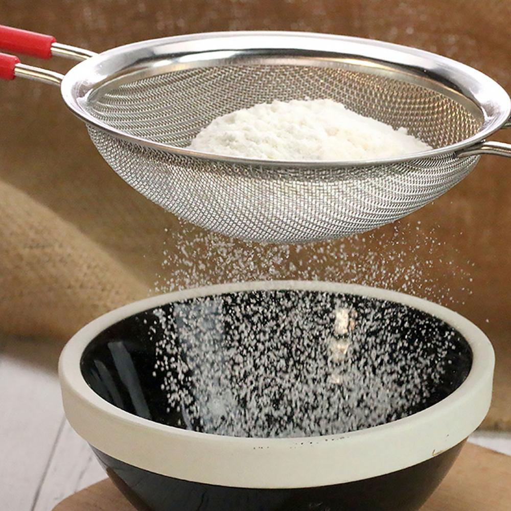 Mesh Silicone Handle Strainer Stainless Steel Powder Sieve Sifting Tool Flour Sifter Filter Spoon