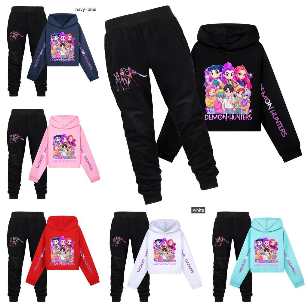 Hunters Kpop Demon Pattern Print Kids Hoodie Pants Set Fashion Clothing Gift