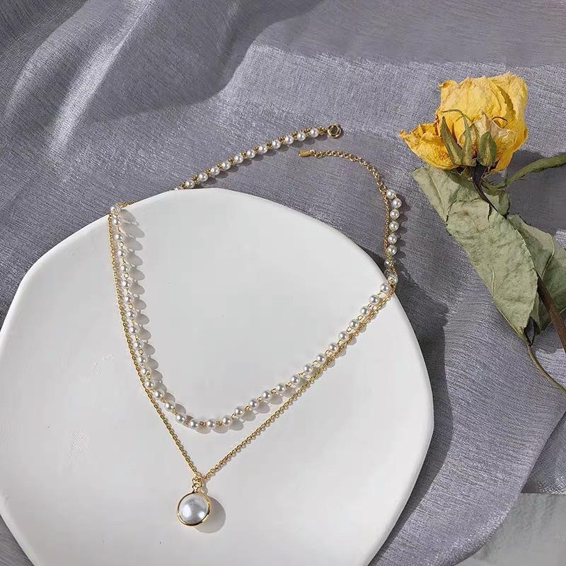 Choker light luxury niche retro ins premium double pearl necklace female tide collarbone chain neck strap neck chain