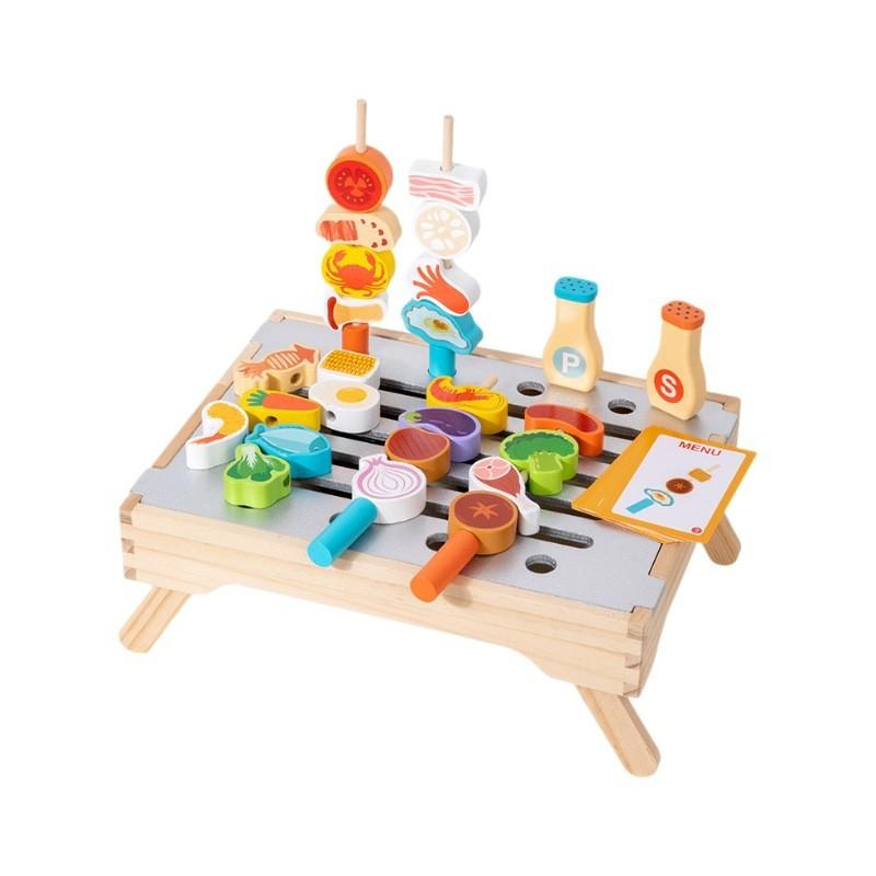 Wooden Barbecue Simulation Rack Cooking Family Interactive Children Set Toy