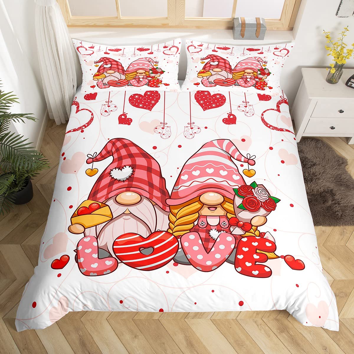 

С Днем святого Валентина Пододеяльник Кинг Милый Любовь Красный В форме сердца Покрывало Романтичный Розовый Парный стиль Современный Постельный комплект EU single(135x200cm)