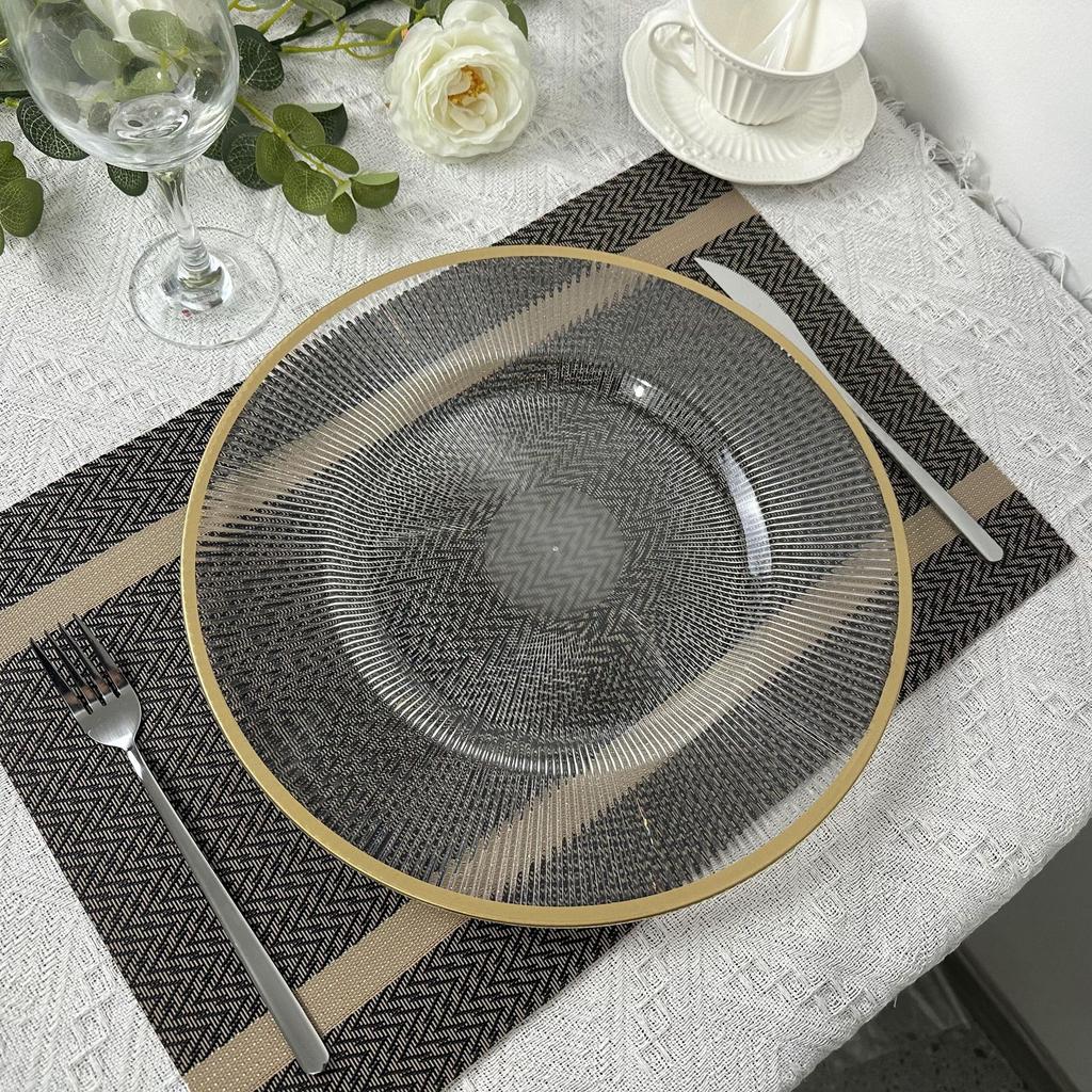 Clear Round Plastic Charger Plates, Dinner Plate with Gold Rim, Decorative Table, Wedding, Birthday, Brida, 13 Inch
