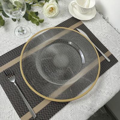 Clear Round Plastic Charger Plates, Dinner Plate with Gold Rim, Decorative Table, Wedding, Birthday, Brida, 13 Inch