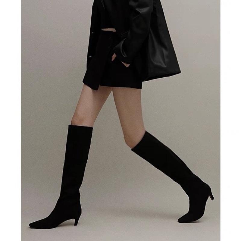 

Autumn and winter new fashion quack easy to wear women but knee boots suede thin boots 40 чорний