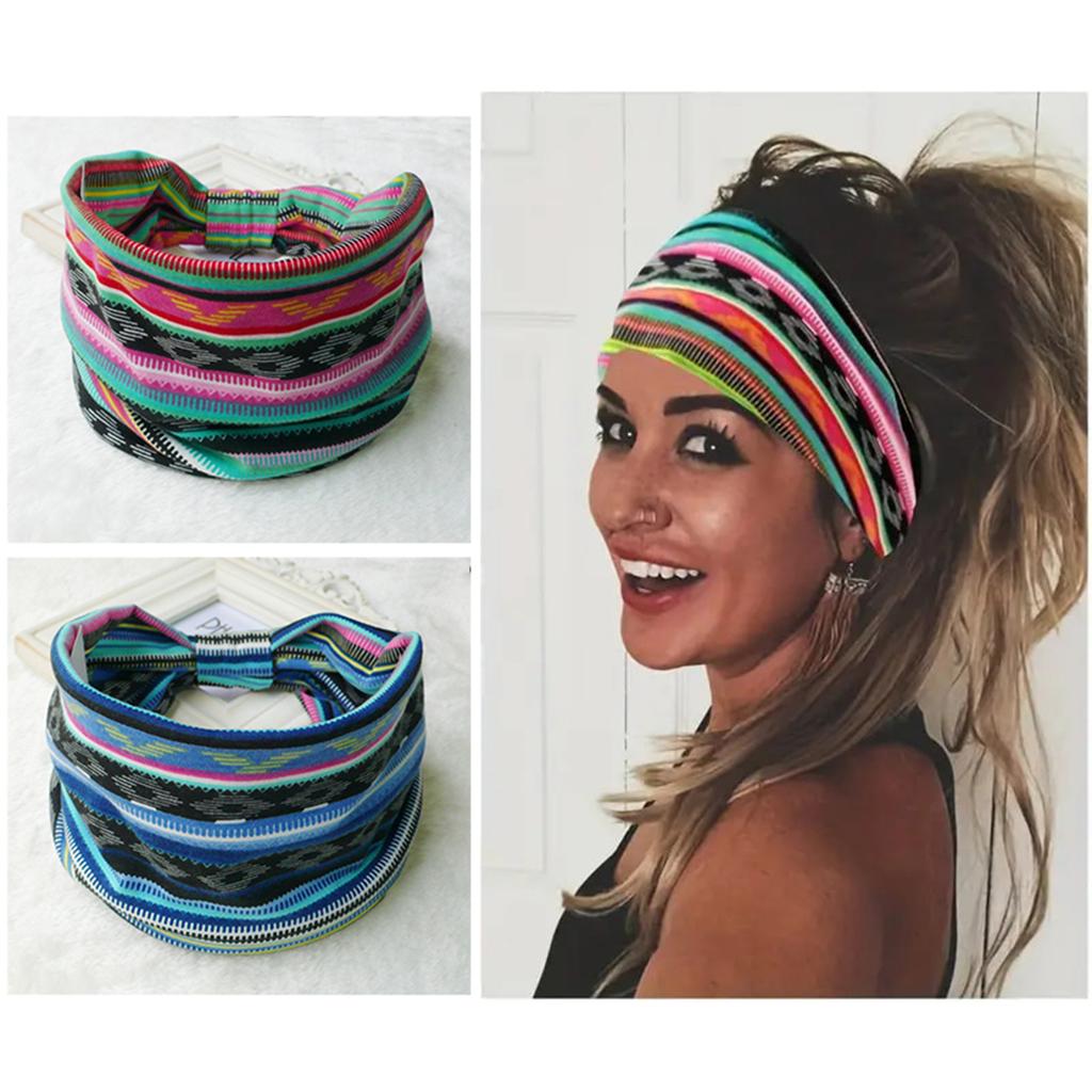 4 STÜCKE Boho Mode Breite Stirnbänder Schweißabsorbierendes Kopftuch Böhmische Haaraccessoires für Sport Tennis Fitnessstudio Übung MIAO-US