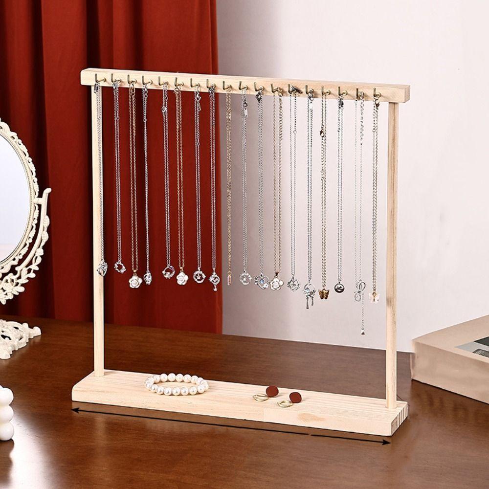 Portable Necklace Hanging Rack 12 /18 Hook Jewelry Jewelry Holder Simple Wood Necklace Stand  Desk