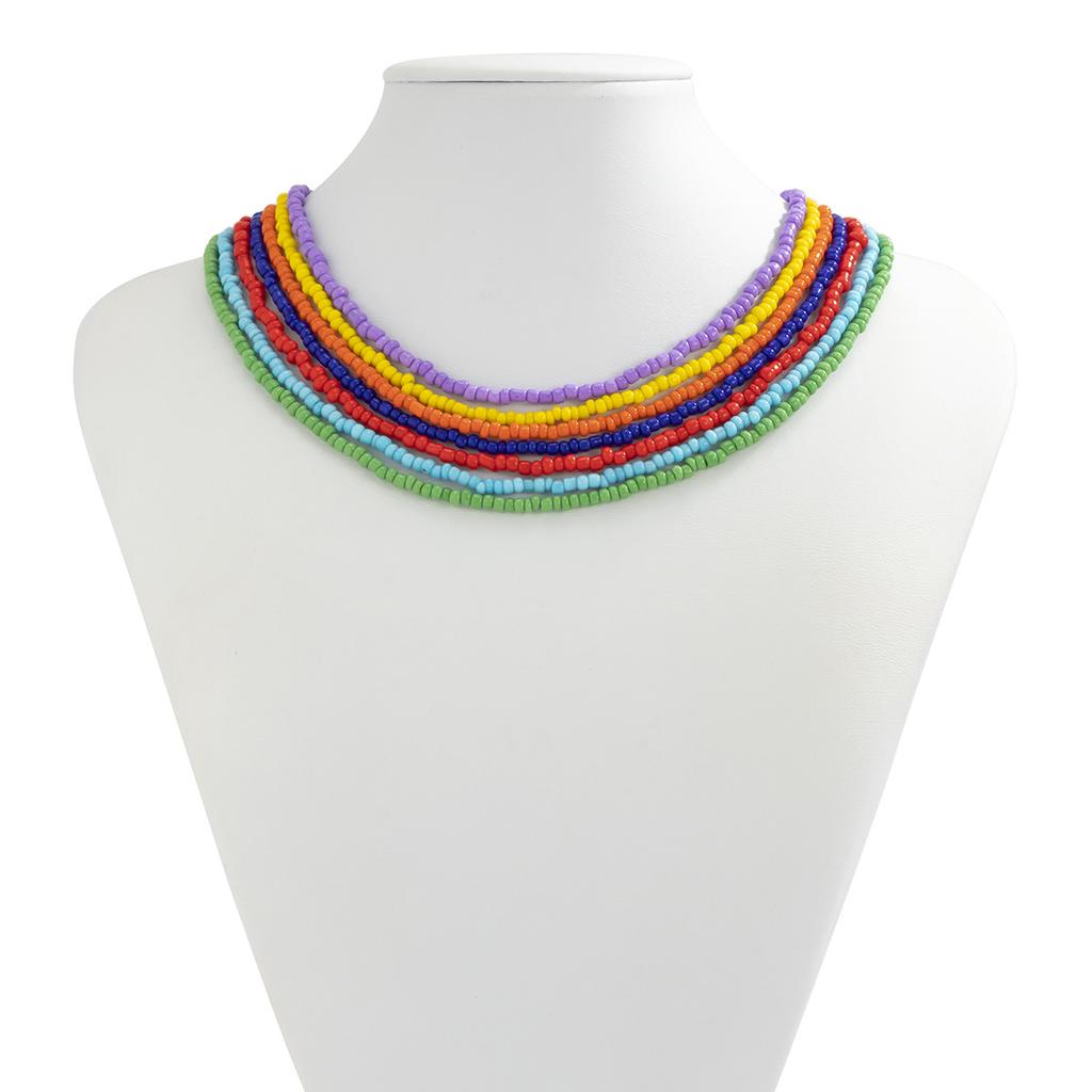 Retro Rainbow Rice Bead Necklace Set, Stylish And Simple, Stackable Woven Beaded Necklace
