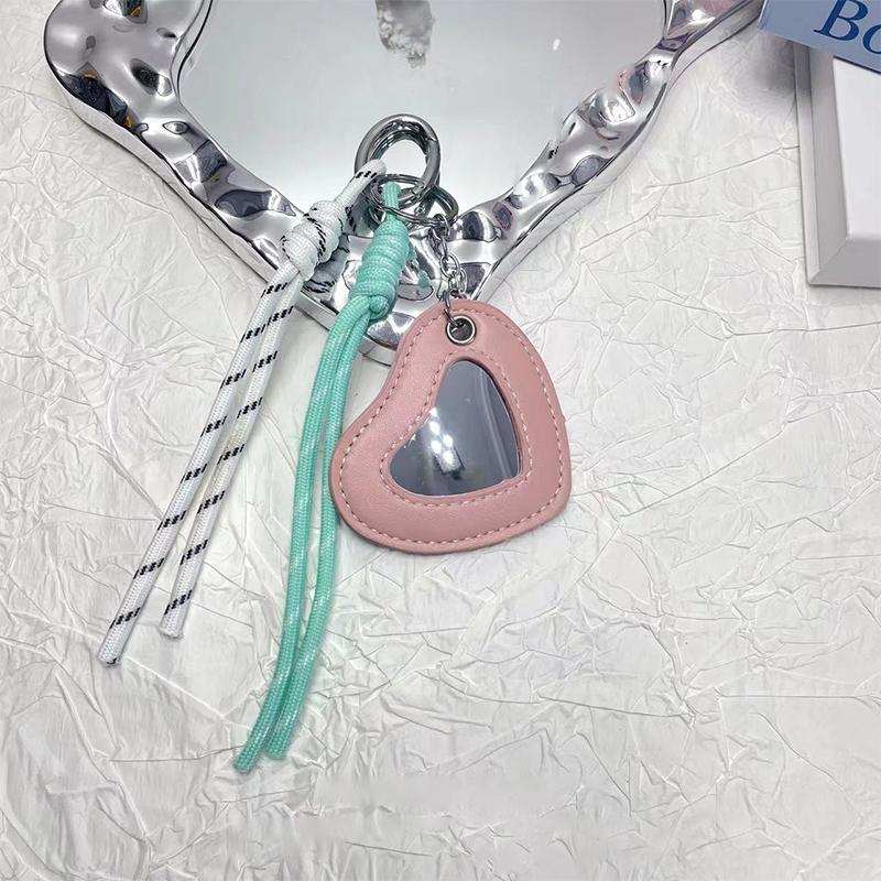 Trendy Woven Rope Keychain Y2K Creative Heart Mirror Keyring Dopamine Colored Braided Rope Key Holder Bag Pendant Gifts