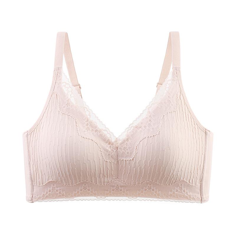 Antibacterial Corrugated Lace Soft Support Strip Bra Lifting and Bust Fixing Water Drop Cup Underwear