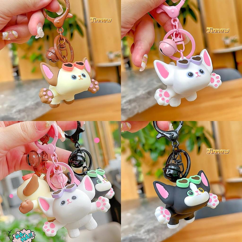 Adorable Jinnew Cartoon Devon Rex Cat Sunglasses Keychain Cute Gift Accessory For Cat Lovers