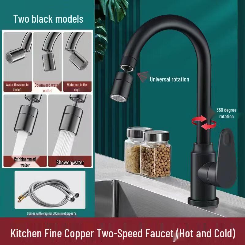 YuZhuXun HC 360° Swivel Black Kitchen Sink Faucet
