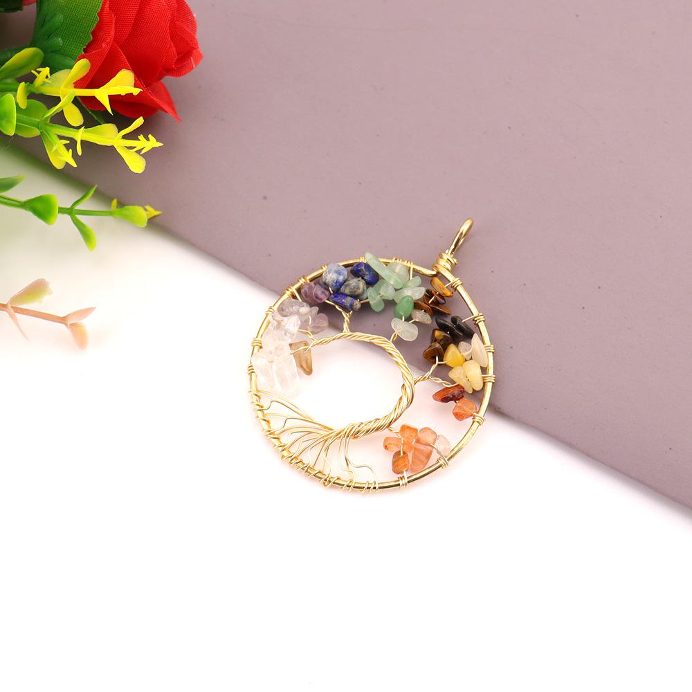 Rainbow Life Tree Wire-Wrapped Crystal Pendant Necklace N746