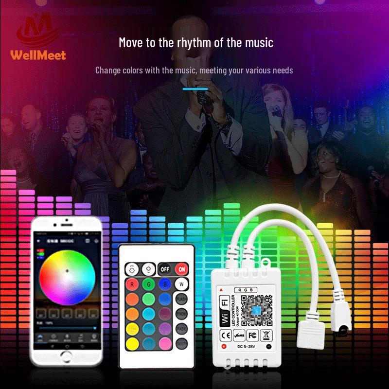 24-Tasten WiFi RGB LED Strip Controller mit IR-Fernbedienung & Smartphone-App-Kompatibilität