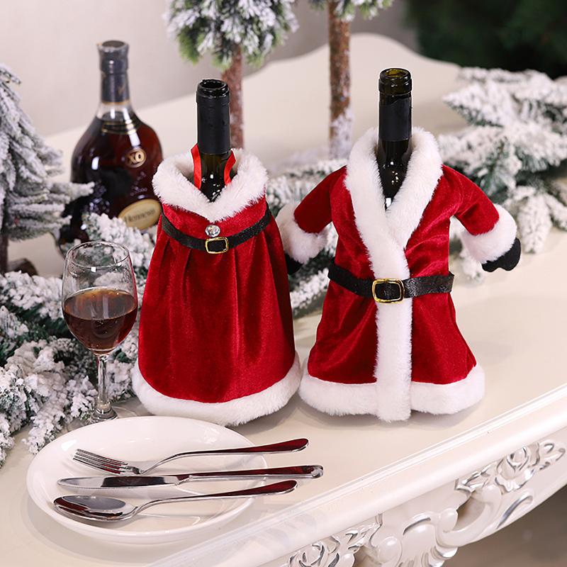 Christmas Velvet Wine Bottle Cover Lovely Dress Design Festive Bottle Ornament for Holiday Dinner Home Decor Xmas Gift