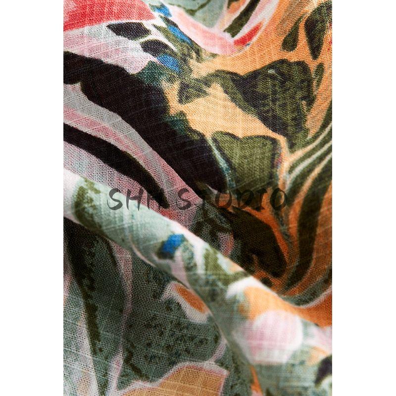 Spring and Summer Women's Clothing Cover Sleeve Design Cotton Blend Lapel Print Shoelace Shirt Style Dress 1241455