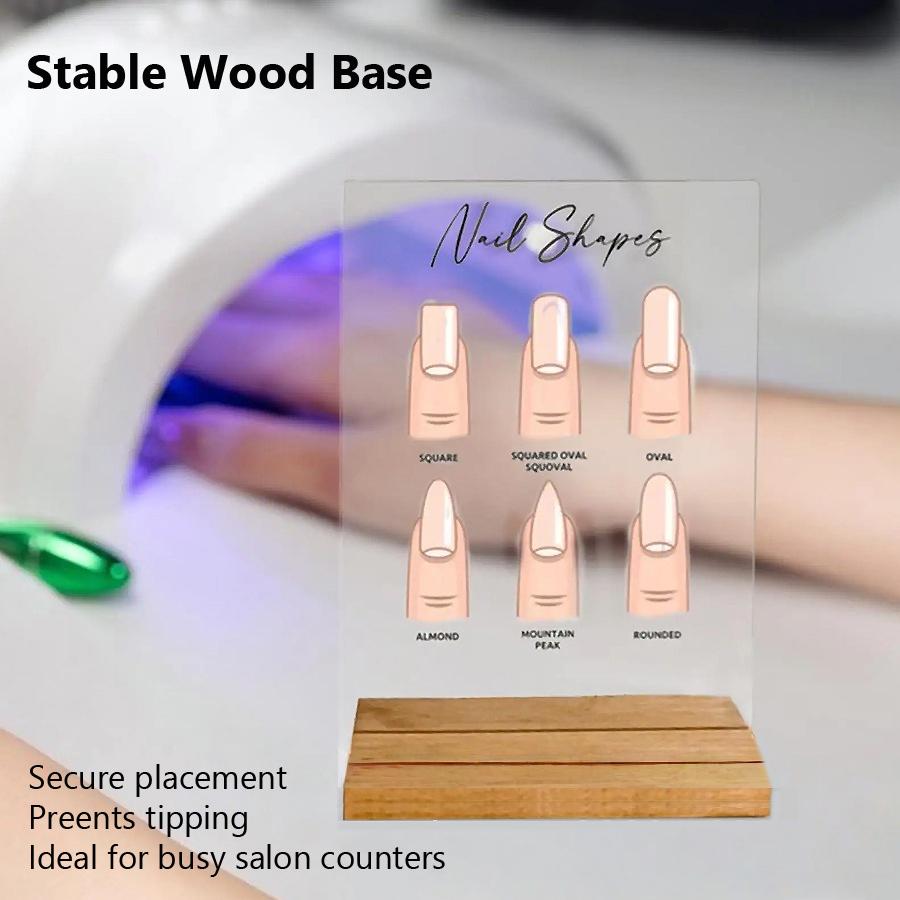 Acrylic Nail Shapes Display Board, Static Artwork Sign for Salon Counter Decor, Mannequin Finger Tips & Nail Shape Identification Guide