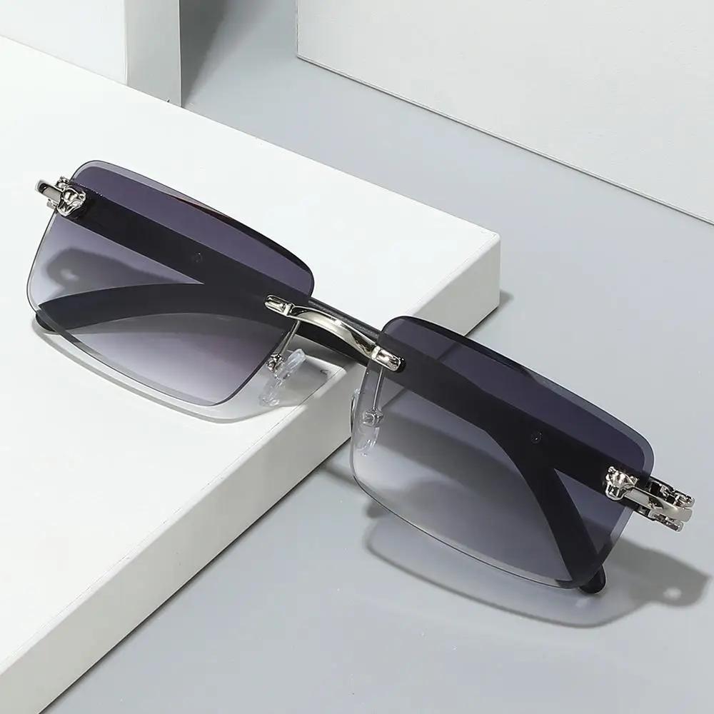 New Retro Cheetah Decoration Sunglasses For Women Men Trendy Rimless Shades Uv400 Summer Eyewear Fashion Ocean Lens Sun Glasses