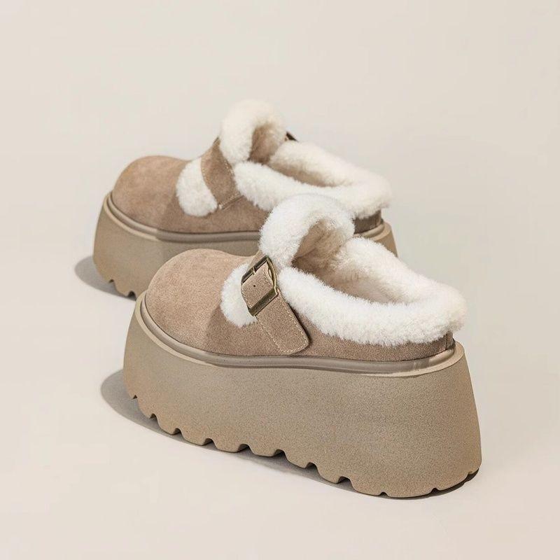 Thick-soled cotton slippers for women to wear outside the winter new bag head half slippers for women to keep warm and increase height and fleece