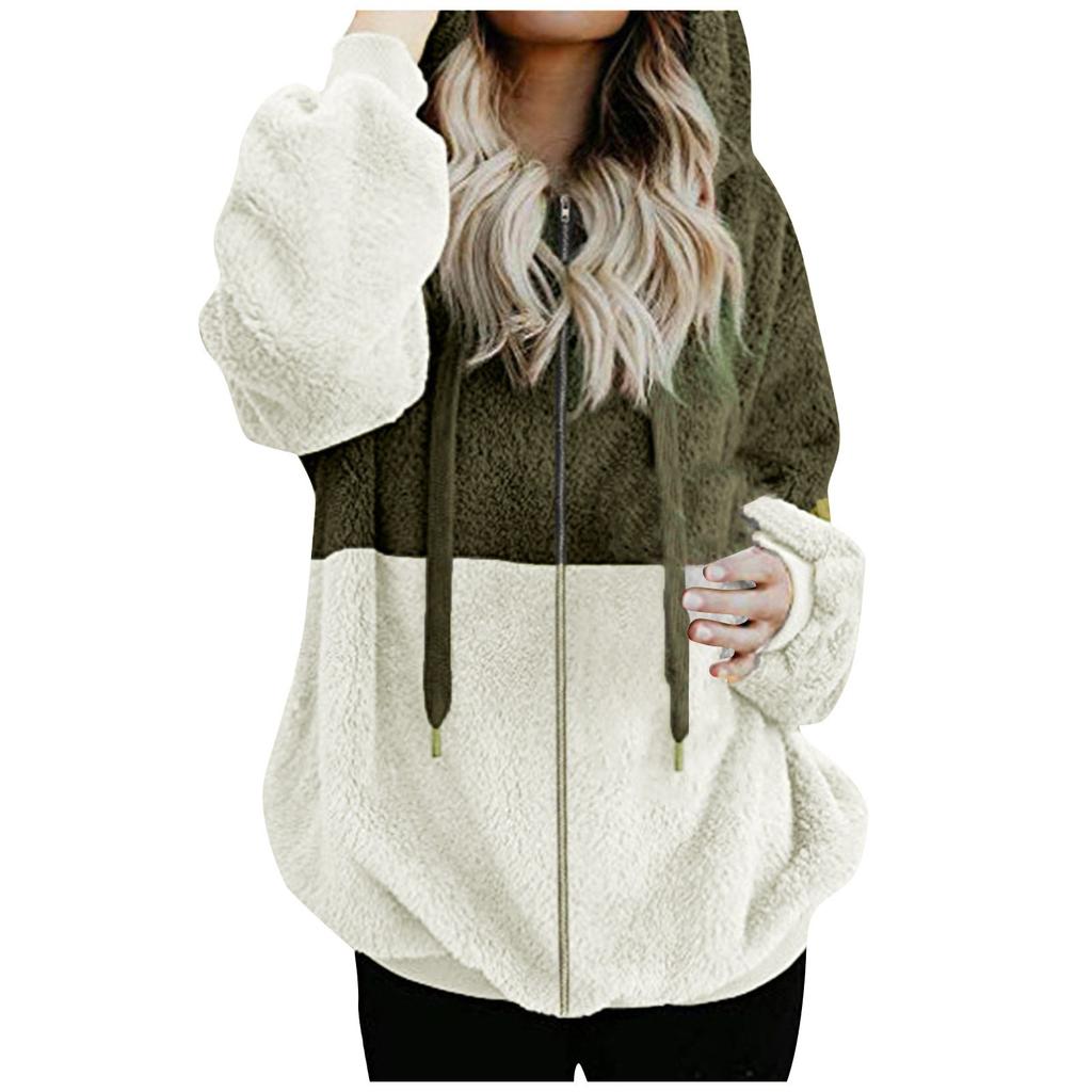 Damen Kapuzen-Sweatshirt-Mantel, Winter, warm, Reißverschlusstaschen, Baumwollmantel, Oberbekleidung