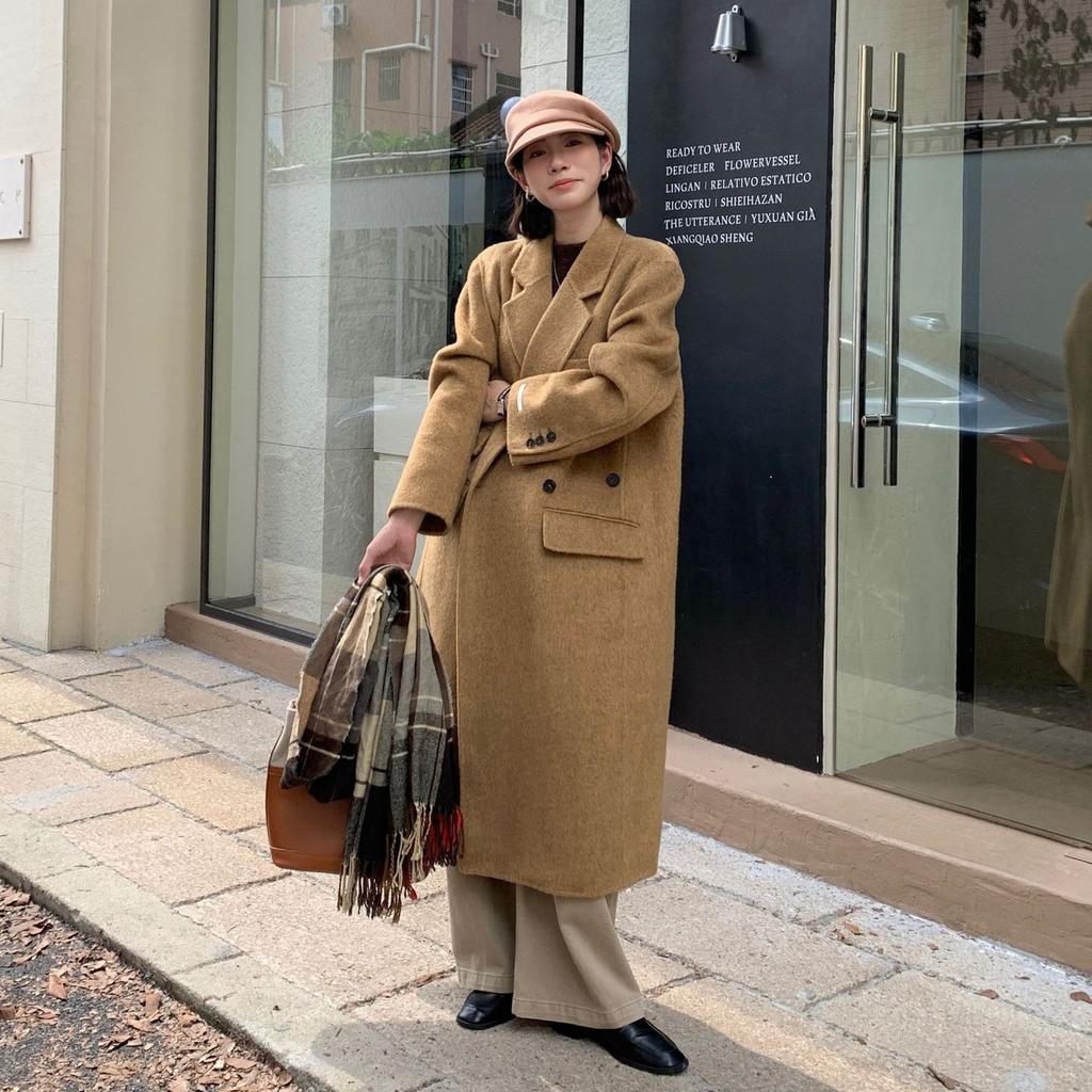 Designer personalized one-button double-sided woolen coat for women's daily commuting versatile wool