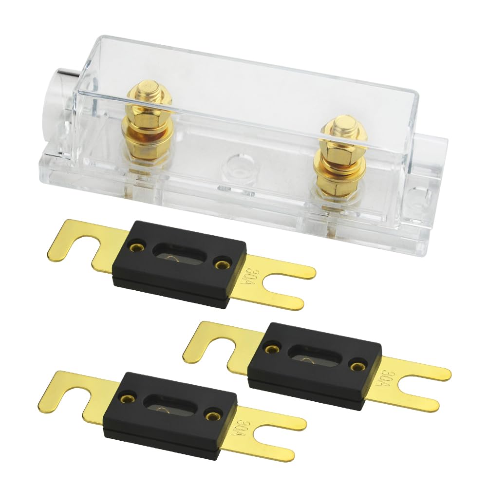 

WMYCONGCONG 1 ANL Fuse Holder + 3 Pcs with 30A ANL Fuse for Car Audio Amplifier, Gold Plated (30A)