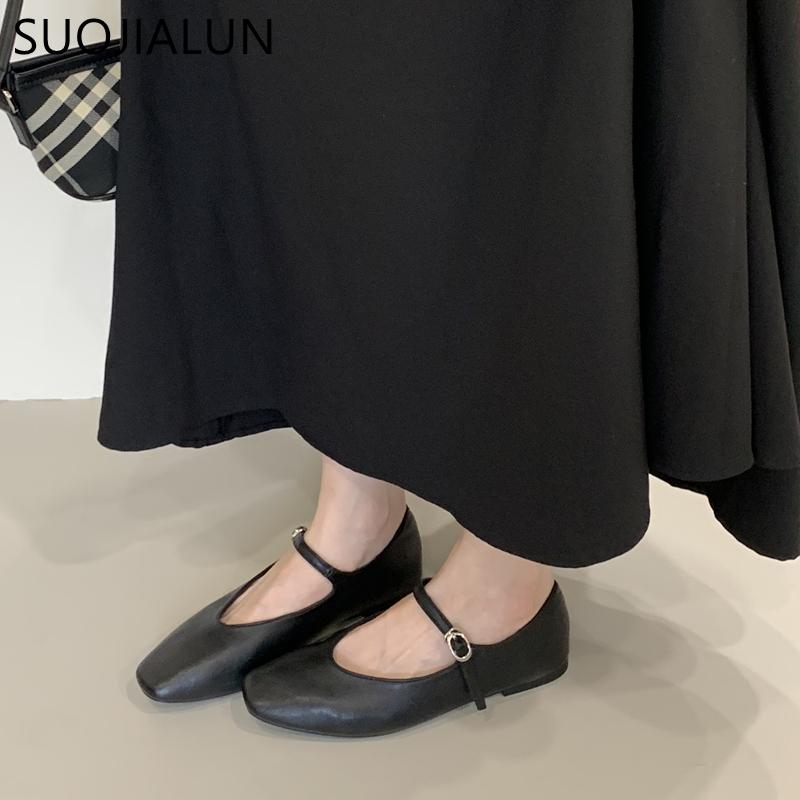 Fashion SUOJIALUN 2025 New Brand Women Flat Shoes Fashion Round Toe Shallow Ladies Elegant Mary Jane Shoes Soft Flat Heel Casual Boat Sh