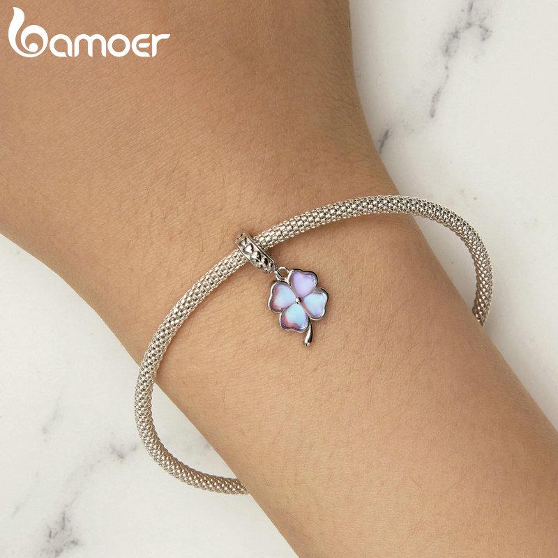 Bamoer כסף סטרלינג 925 תליון תלתן תלתן לתכשיטי עשה זאת בעצמך צמיד