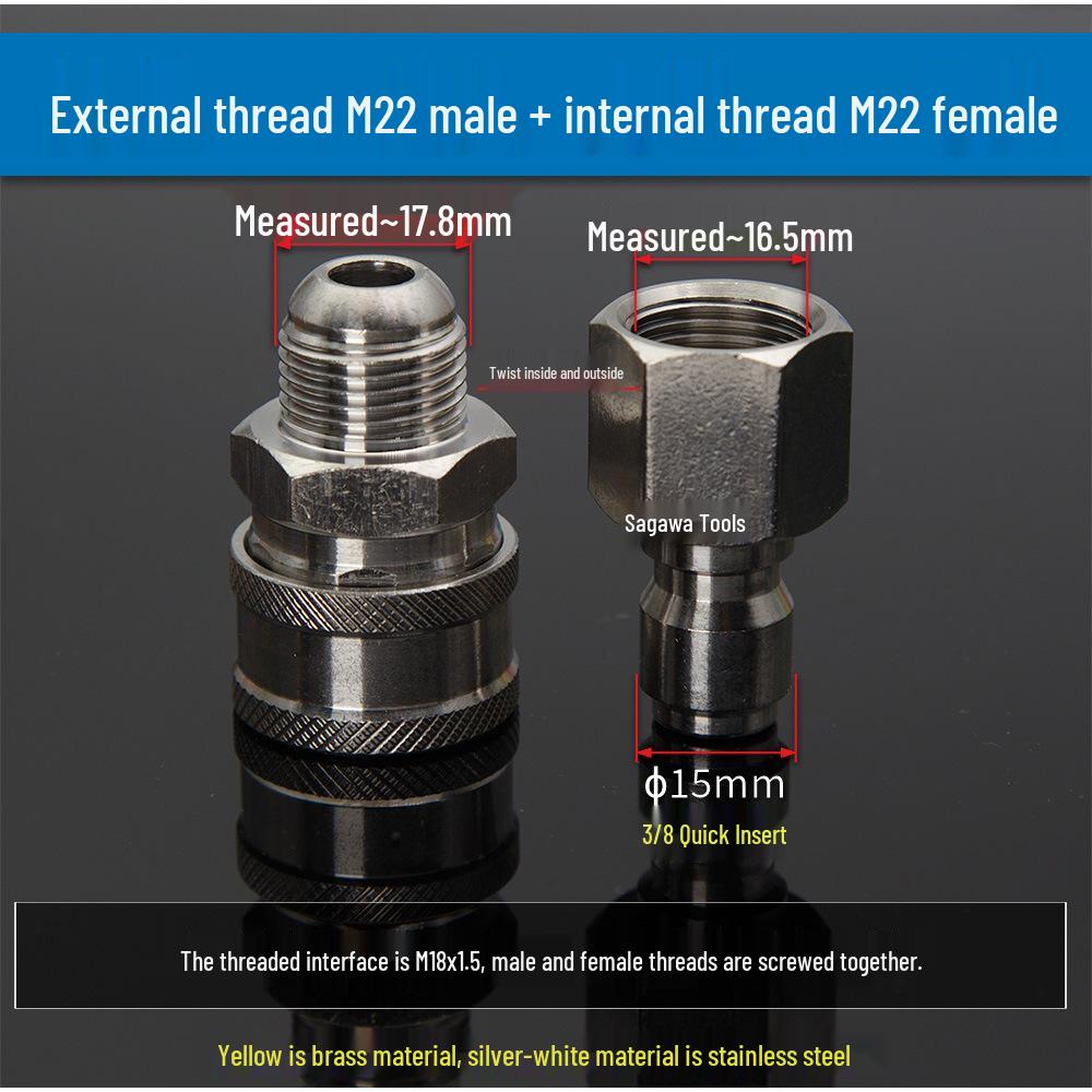 3/8" Stainless Steel Quick-Connect M18*1.5 for High-Pressure Car Wash Machine Water Gun Hose