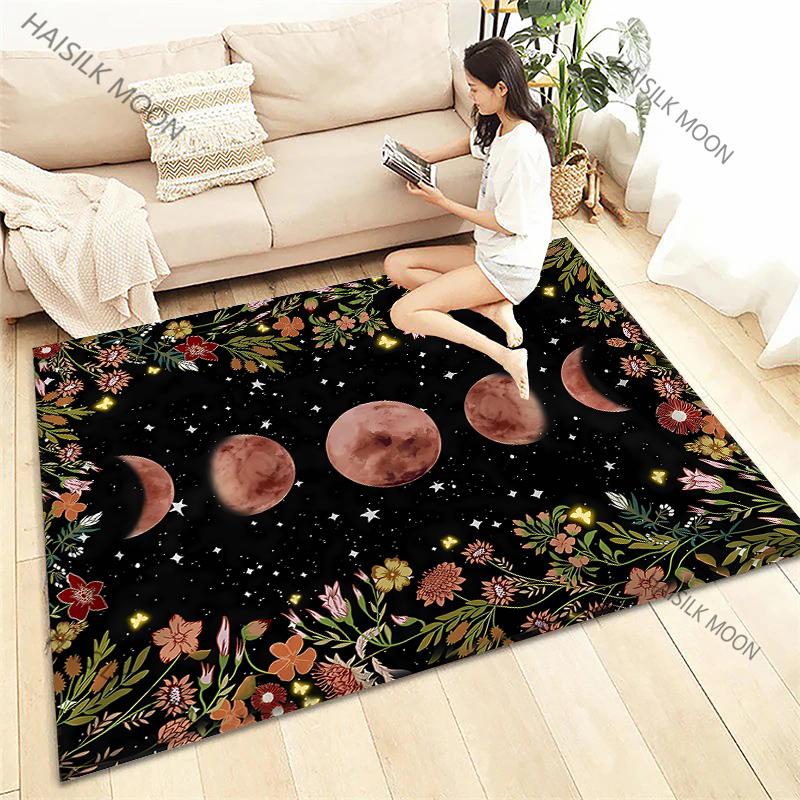 Sun Moon Flowers Tarot Printed Four Seasons Carpet Living Room Bedroom Sofa Office Large Area Decorative Mat Kids Play Rugs Gift