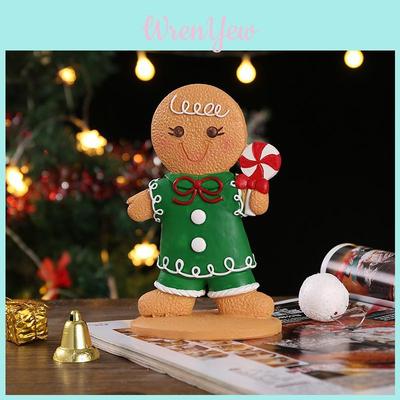 Christmas Gingerbread Man Decor Resin Cartoon Holiday Tabletop Ornament For Festive Atmosphere