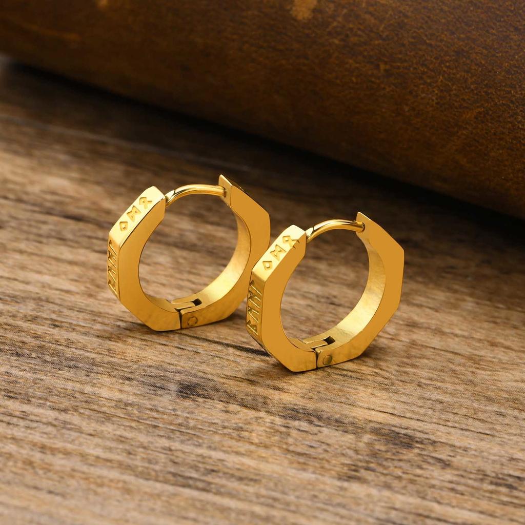 Orecchini a Cerchio Vichingo del Nord da uomo Acciaio Inossidabile Ottagono Rune Orecchini Rotondi Talismano Gioielli Eleganti Regali Vichinghi per Uomo