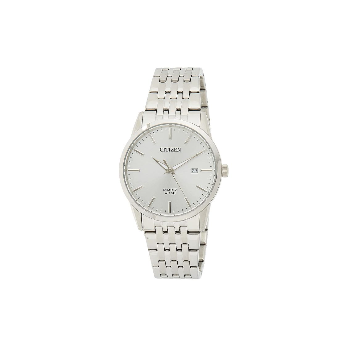 Citizen 50M Waterproof Quartz Watch Stainless Steel Case Quartz Movement Stainless Steel Band Men watches Silver BI5000-87A Silver Dial