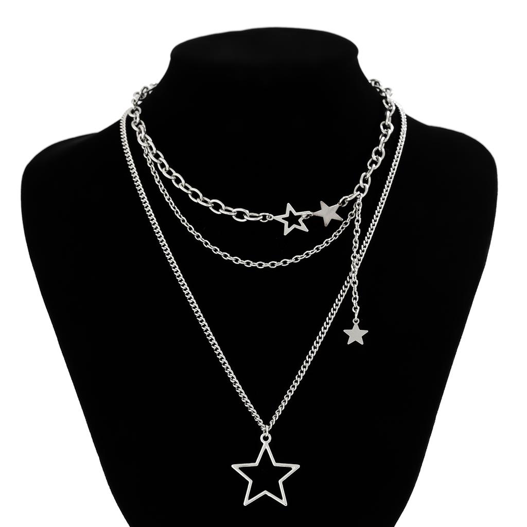 Salircon Trendy Y2K Star Pendant Necklace Simple Multi layered Metal Chain Necklace Women's Charm Statement Jewelry Gifts