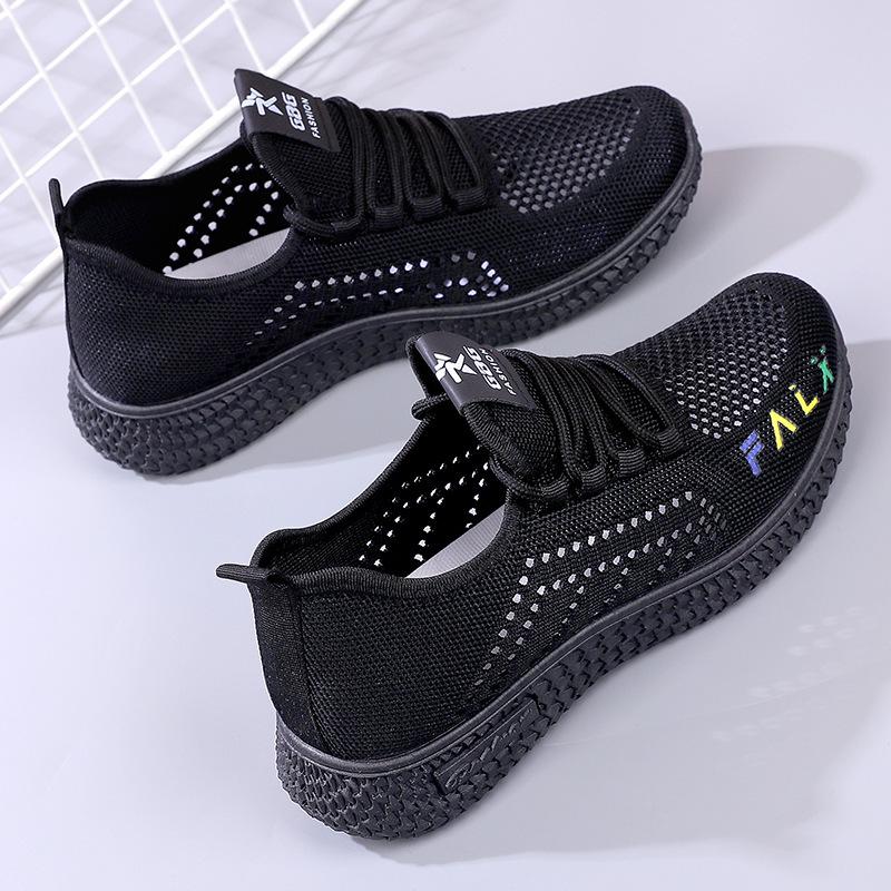 

2024 новый летний популярный в Douyin мамин сетчатый кроссовок, спортивная обувь из летящей ткани, повседневные кроссовки, женская, доставка на месте 41 чёрный